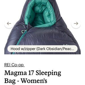 REI CO-OP NWT Women's Dark Obsidian/Peacock Teal Magma 17 Sleeping Bag